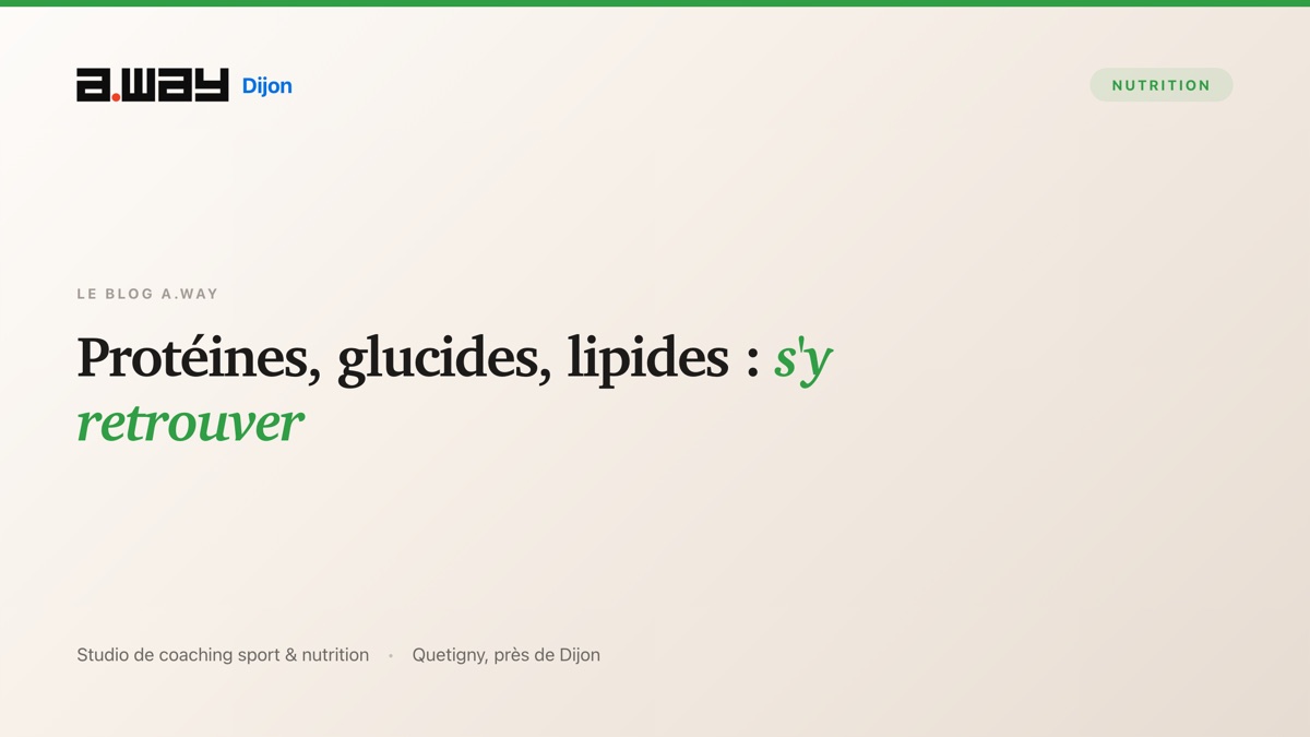 Construire une assiette équilibrée en protéines, glucides et lipides, suivi nutrition au studio A.WAY à Quetigny, près de Dijon.