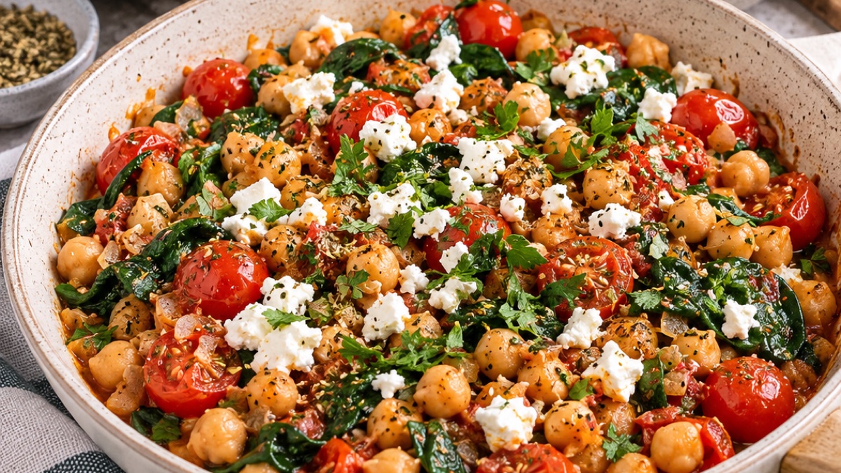 Poêlée de Pois Chiches, Tomates Cerises et Feta, recette du pôle santé A.WAY à Quetigny près de Dijon.
