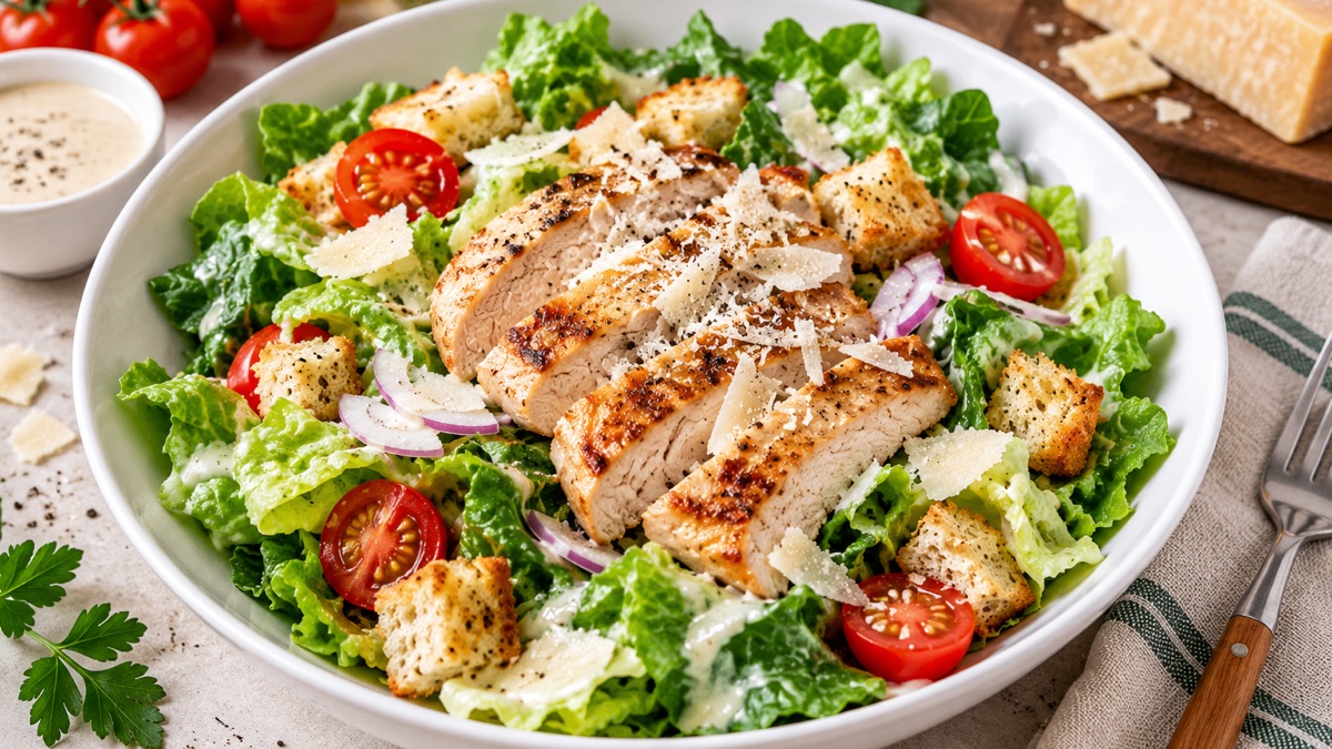 Salade Caesar, recette du pôle santé A.WAY à Quetigny près de Dijon.