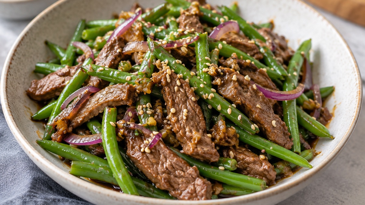 Sauté de Bœuf aux Haricots Verts et Sésame, recette du pôle santé A.WAY à Quetigny près de Dijon.