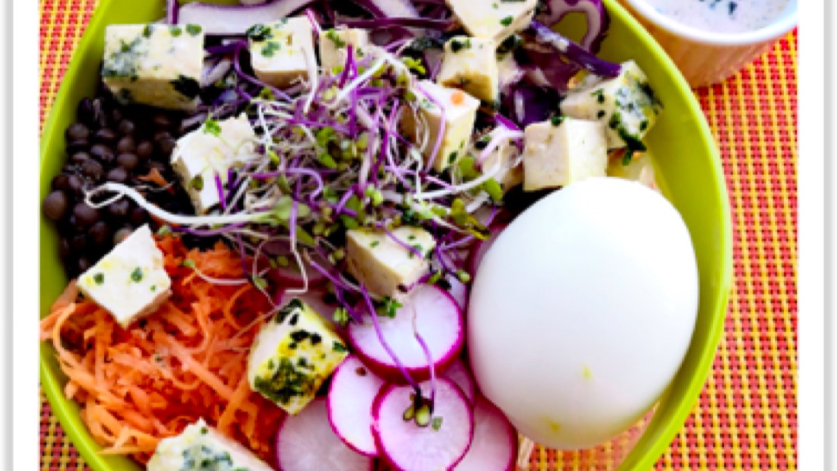 Veggie-bowl aux Lentilles, recette du pôle santé A.WAY à Quetigny près de Dijon.